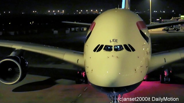 Airbus A380 British Airways. BA 026. Hong Kong Airport. Pushback at Gate