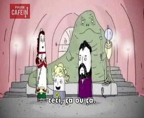 Un père et sa fille parle de la tenue d'esclave de la princesse Leia