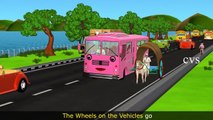 The Wheels on the Bus go round and round Vehicles 3D Animation Nursery Rhymes for Children