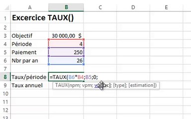 Excel - fonction Taux()