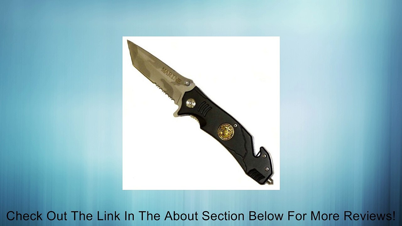 Black U.S. MARINES SPRING ASSIST RESCUE POCKET KNIFE CAMO TANTO BLADE WITH GLASS BREAKER Review