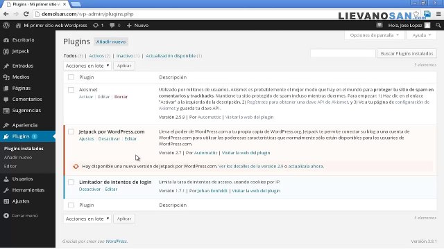 Tutorial de Wordpress desde cero 2014 Video 26 Actualizar plugins