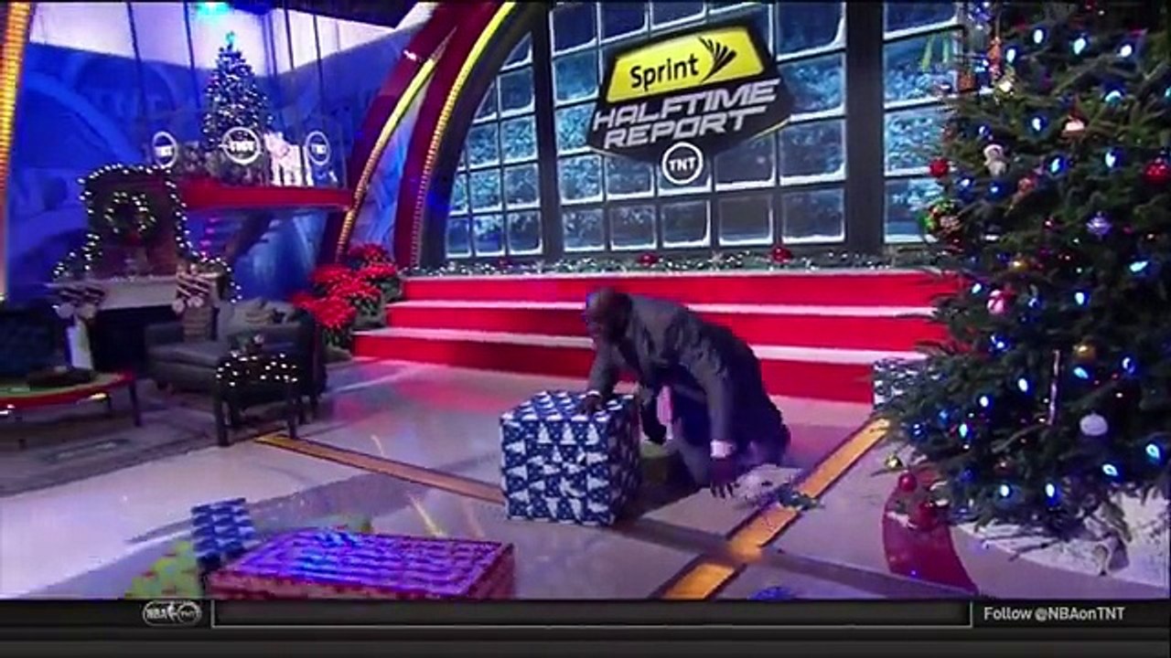 Shaquille O'Neal crashes into Christmas Tree on TNT