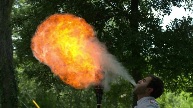 Fire Breathing in Slow Motion - The Slow Mo Guys