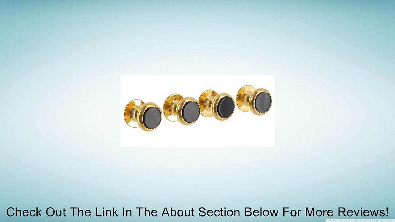 Mens Shirt Studs Circle Round Black Onyx Gold Tone Fixed Review