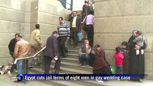 Egypt cuts jail terms in gay wedding case