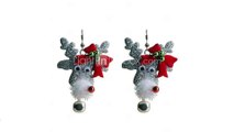 Lureme Fashion Bowknot Shining Powder Christmas Gray The Deer Head Alloy Drop Earrings