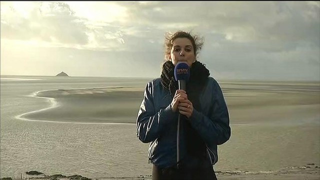 21 février 2015 - Grandes marées: la baie du Mont Saint-Michel au soleil couchant