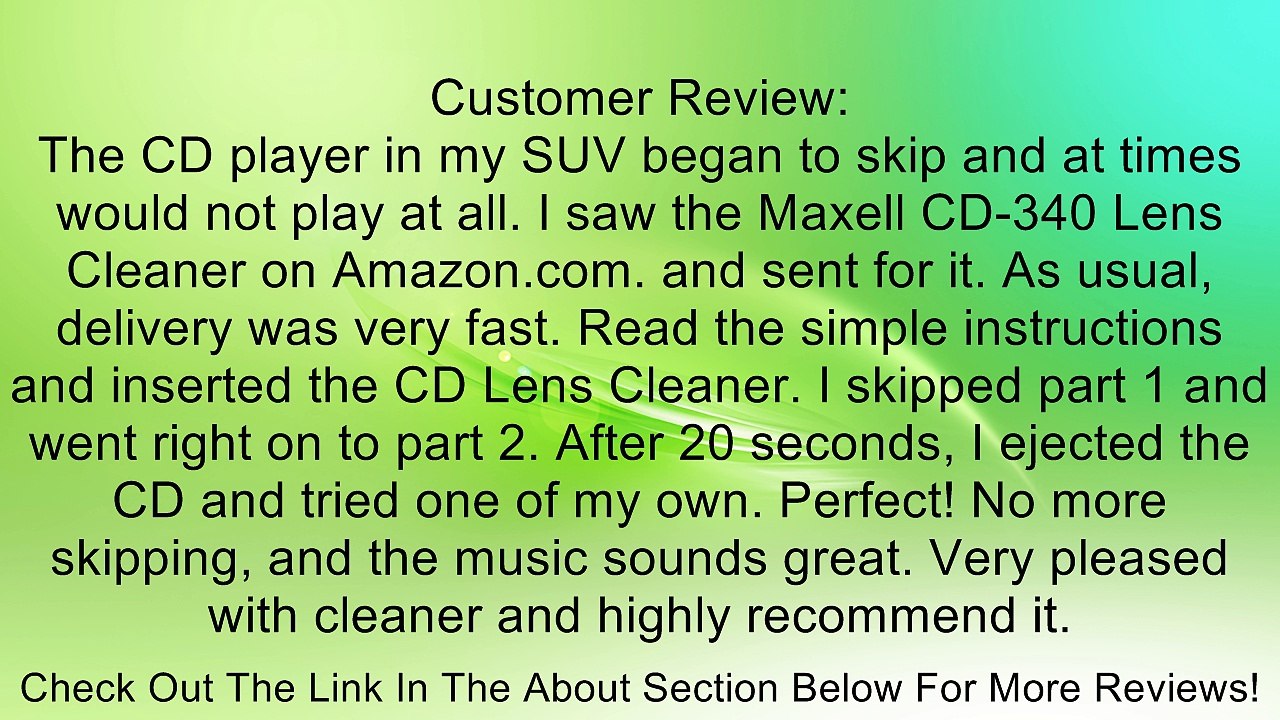 Maxell CD340 CD Lens Cleaner (190048) Review─影片 Dailymotion