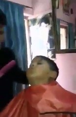 Boy Sleep During Hair cut