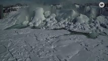 Drone Flies Over Frozen Niagara Falls