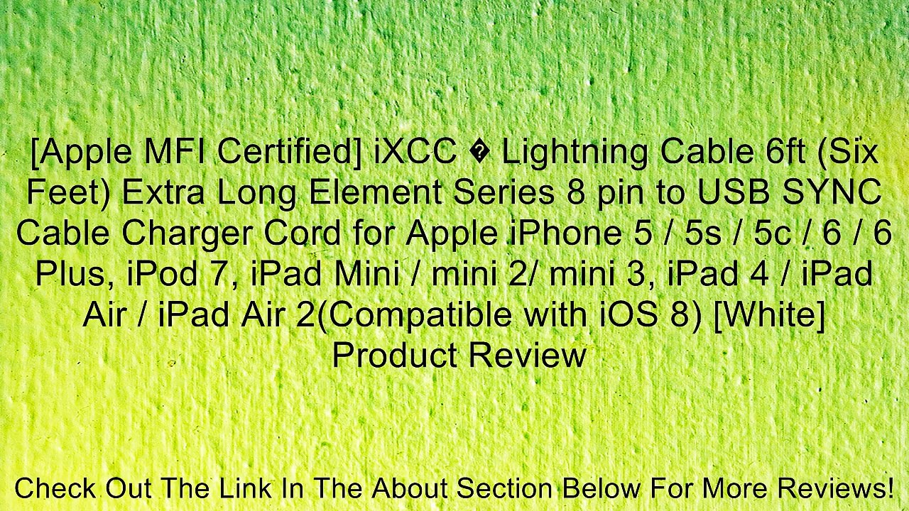 [Apple MFI Certified] iXCC � Lightning Cable 6ft (Six Feet) Extra Long Element Series 8 pin to USB SYNC Cable Charger Cord for Apple iPhone 5 / 5s / 5c / 6 / 6 Plus, iPod 7, iPad Mini / mini 2/ mini 3, iPad 4 / iPad Air / iPad Air 2(Compatible with iOS 8)