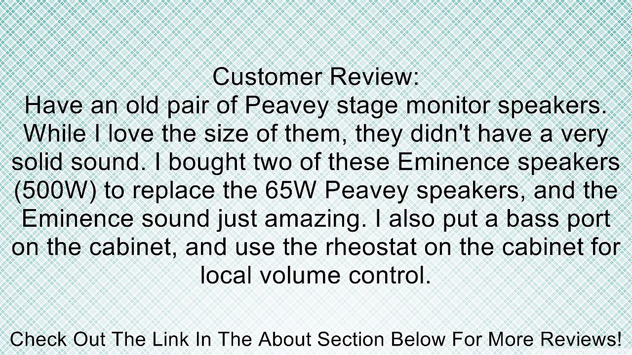 Eminence Professional Series Kappa Pro 10A 10" Replacement PA Speaker, 500 Watts at 8 Ohms Review