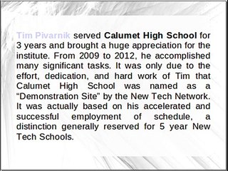 Tim Pivarnik's Achievements As The Principal Of Calumet High School