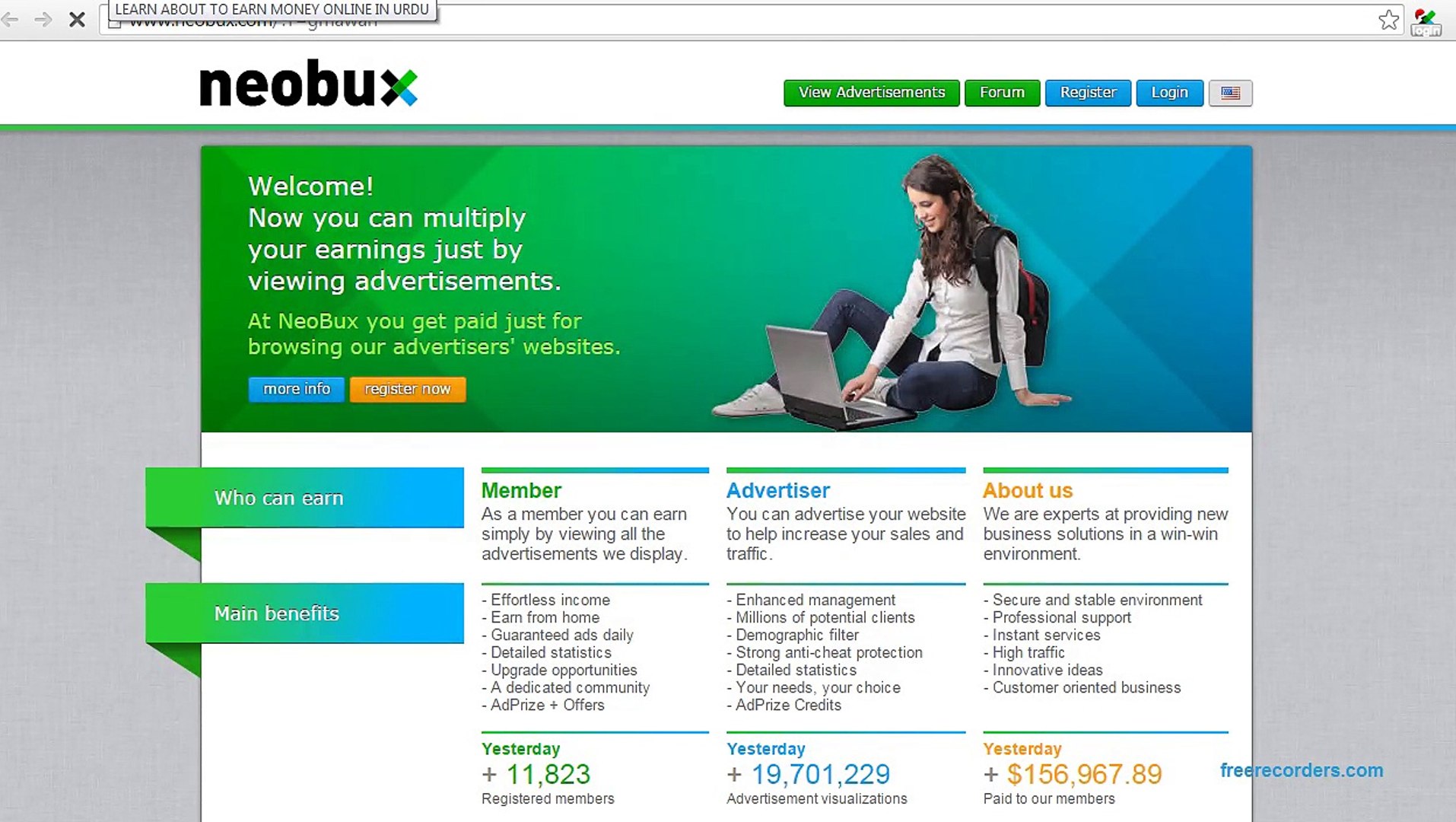 Pay sites. Neobux Classic. Get paid and advertise. Neobux logo. Mas info.