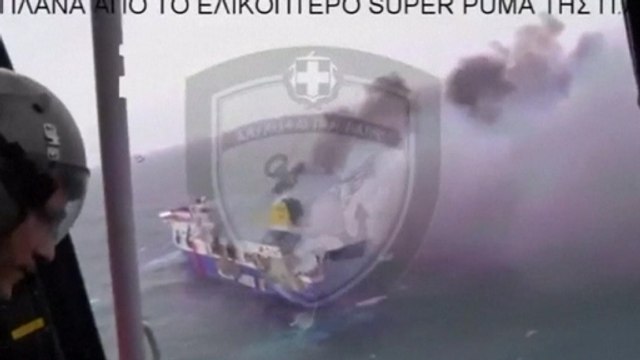 Greek air force rescues passengers from burning ship