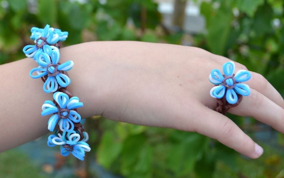 Rainbow loom Forget-me-not bracelet and ring tutorial english version DIY