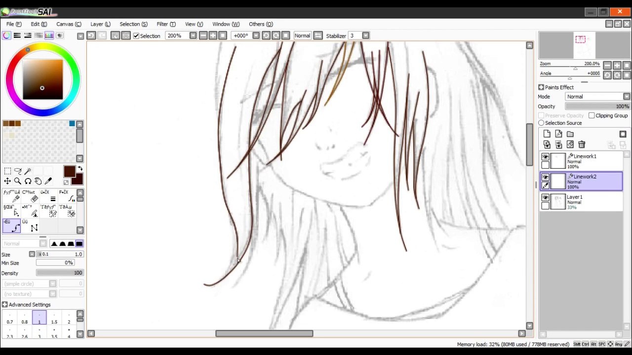 Paint Tools SAI - Anime Girl Lineart