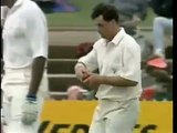 Curtly Ambrose, stranded down the track by Tim May, lovely bowling
