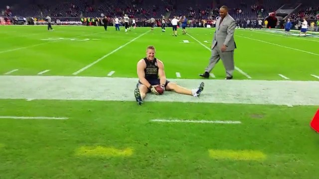 JJ Watt gets swatted by Young texan fan... Hilarious!