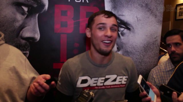 Myles Jury talks to reporters at UFC 182 open workouts