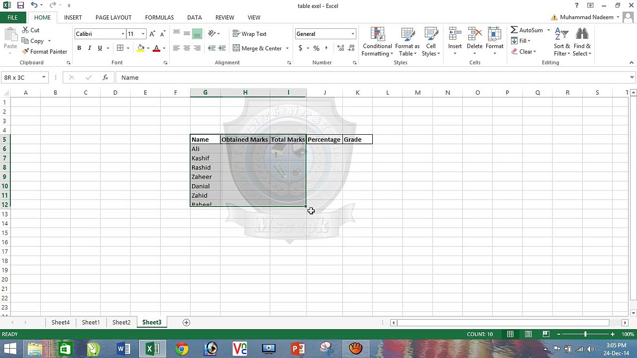 Ms Excel 2007 Tutorial in Urdu Part (8) 24-12-14