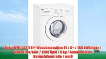 Beko WML 51211 EI  Waschmaschine FL / A  / 168 kWh/Jahr / 9900 Liter/Jahr / 1200 UpM / 5 kg