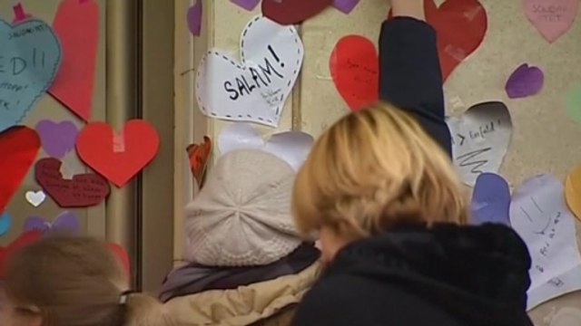 Heart-shaped messages of support left at Swedish mosque after arson attacks