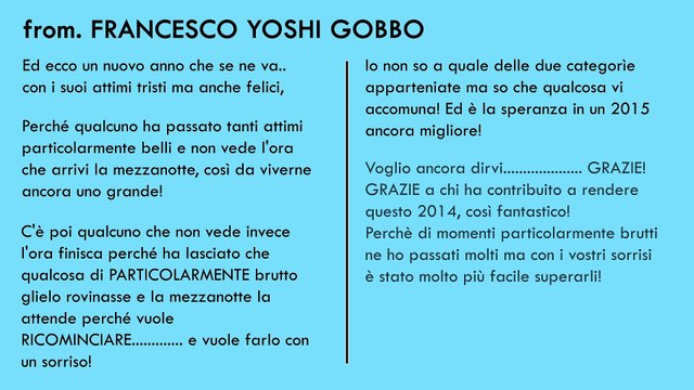 BUON 2015 - una lettera da Francesco Yoshi Gobbo ^^