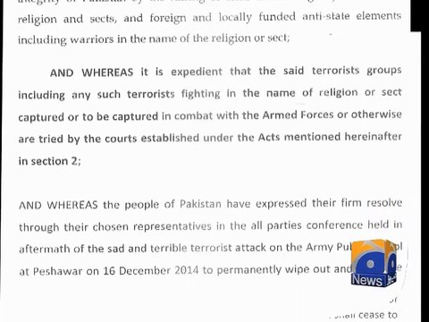 Special Courts: Geo News receives copy of draft amendment bill-03 Jan 2015