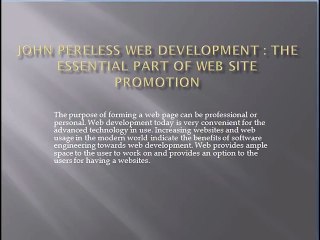 John Pereless Web Development _The Essential Part Of Web Site Promotion