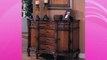 Cherry brown finish wood bombe chest console table with marble top