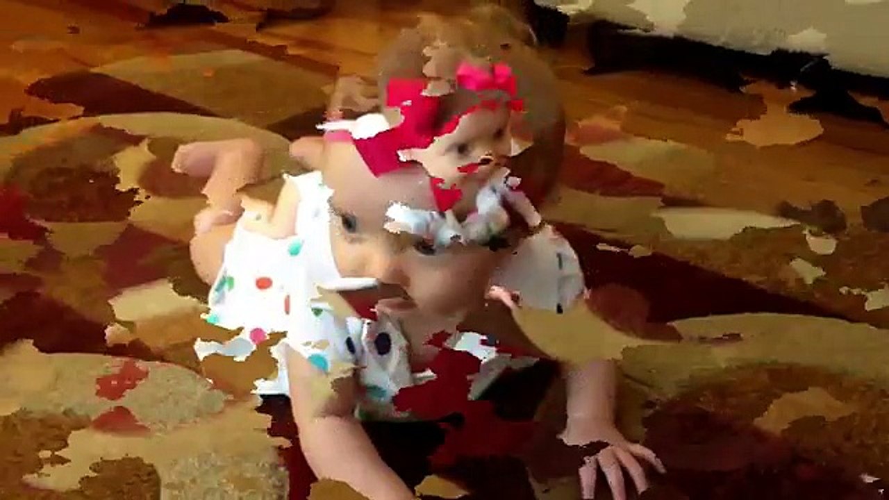 Ein Hund hilft einen Baby und zeigt ihm wie man kriechen muss