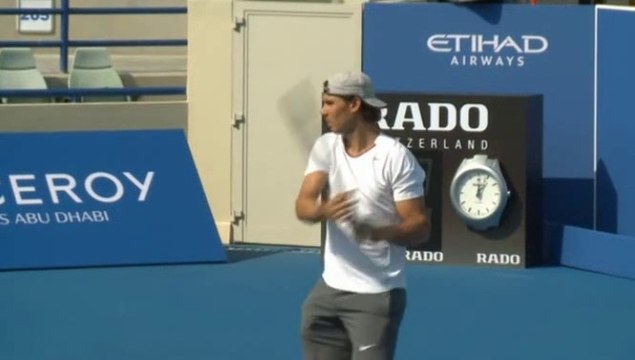 Rafael Nadal Practice and Press conference in Abu Dhabi. 3 Jan 2015.