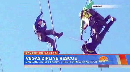 Man dangles 100ft above Vegas on zip-line