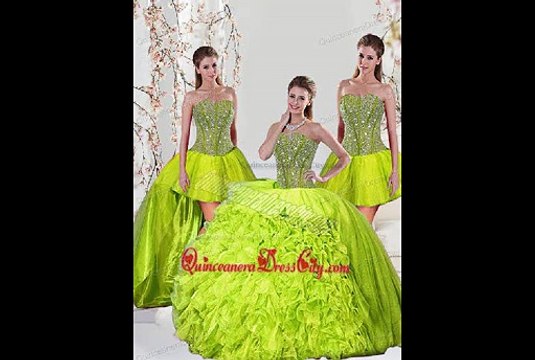 2015 unique beading and ruffles tuiquoise dresses for quince