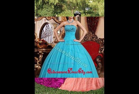 stylish multi color 2015 quinceanera dress with ruffles and appliques
