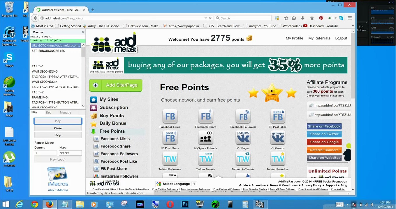 Addmefast imacros script (Youtube subscribe) 100% Working (Dropbox Download)