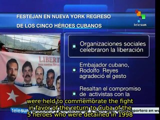 Social activists in New York celebrate liberation of the Cuban Five