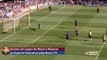 Sem Messi, Neymar vira o centro das atenções no treino aberto do Barça marcando cinco gols