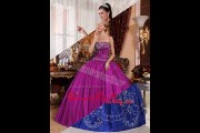 hot pink ball gown strapless fllor length organza appliques quinceanera dresses