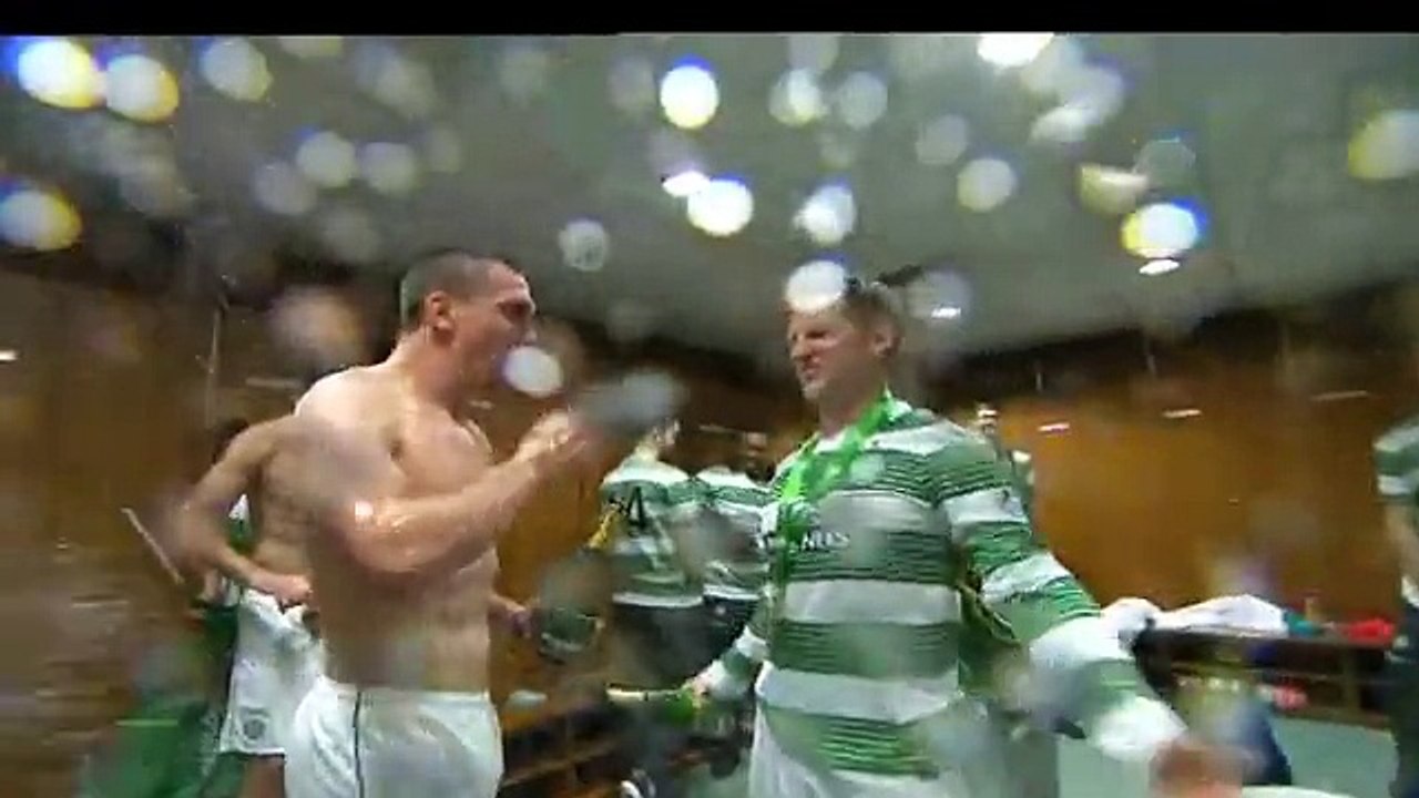 Celtic dressing room celebrations after trophy award!