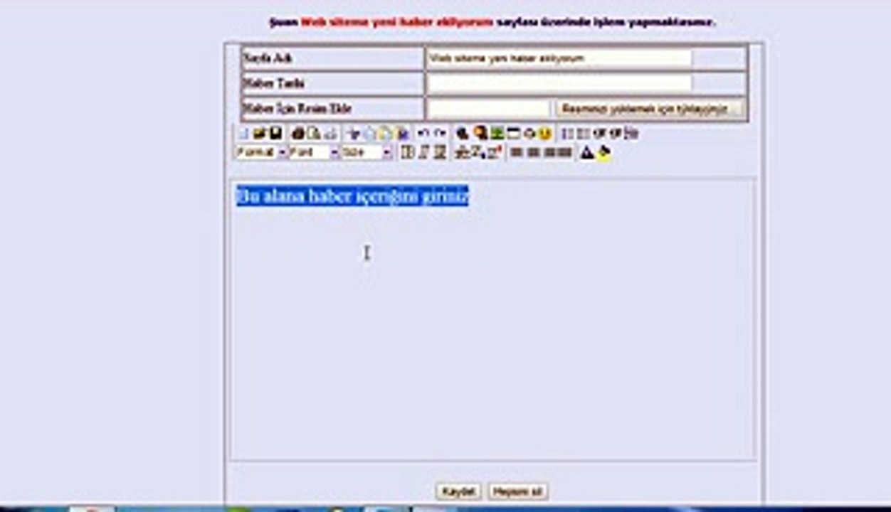 web sitesine haber duyuru ekleme