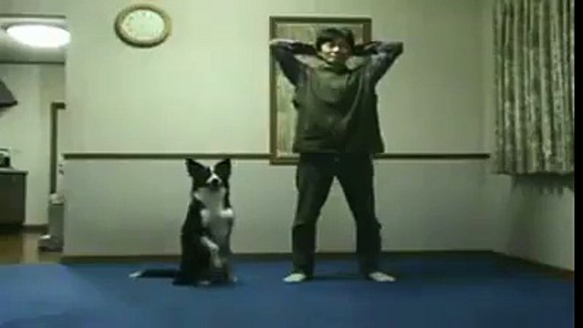 Köpek sahibiyle çok acayip spor yapıyor