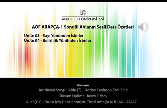 AÖF ARAPÇA-1 Ünite 03-04 Erol Balcı Paylaşımı Songül Ablanın Ders Özetleri