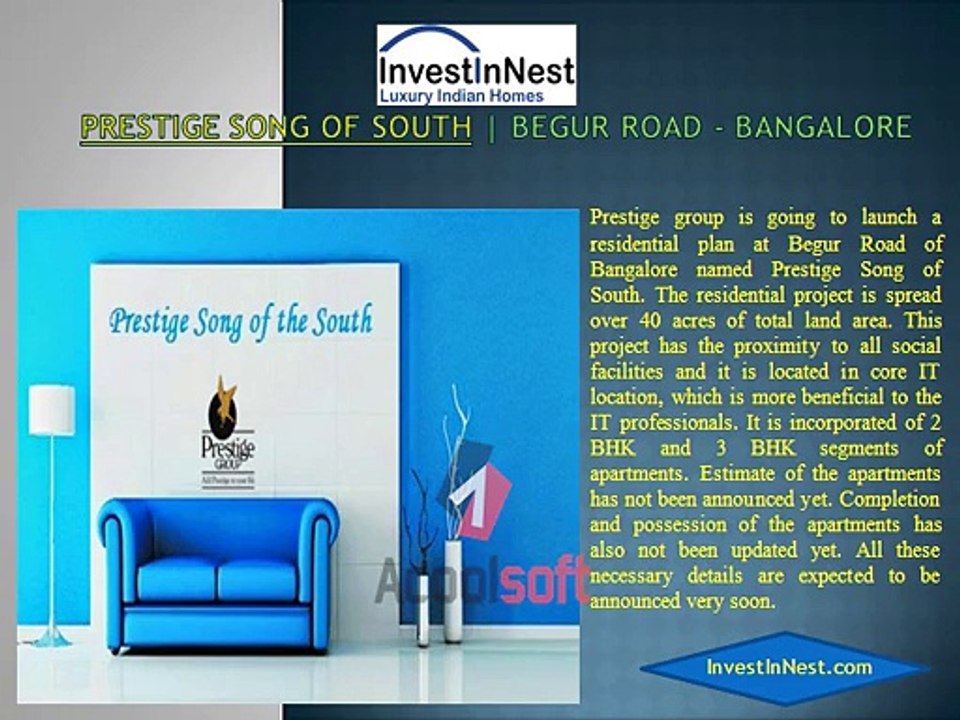 Payment Plan / Booking Info of Prestige Song of South | Bangalore – InvestInNest.com