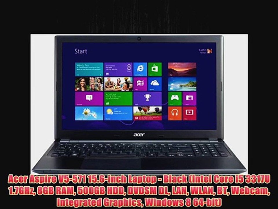 Acer Aspire V5-571 15.6-inch Laptop - Black (Intel Core i5 3317U 1.7GHz 8GB RAM 500GB HDD DVDSM