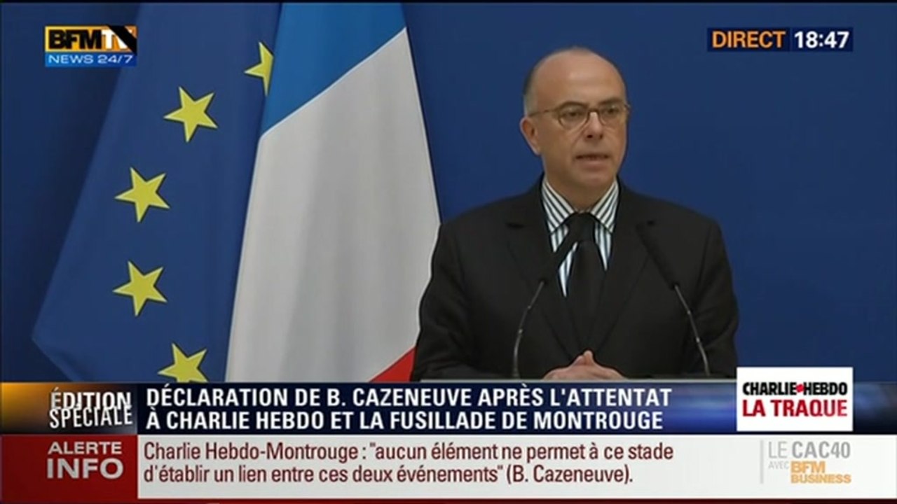 Charlie Hebdo / Montrouge: "Aucun élément ne permet à ce stade d'établir un lien entre ces deux événements", Bernard Cazeneuve (14/14) - 08/01