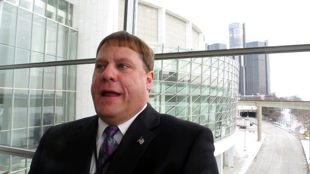 Cobo Center CEO Patrick Bero explains recent Cobo renovations to NewCarNews.TV Bob Giles