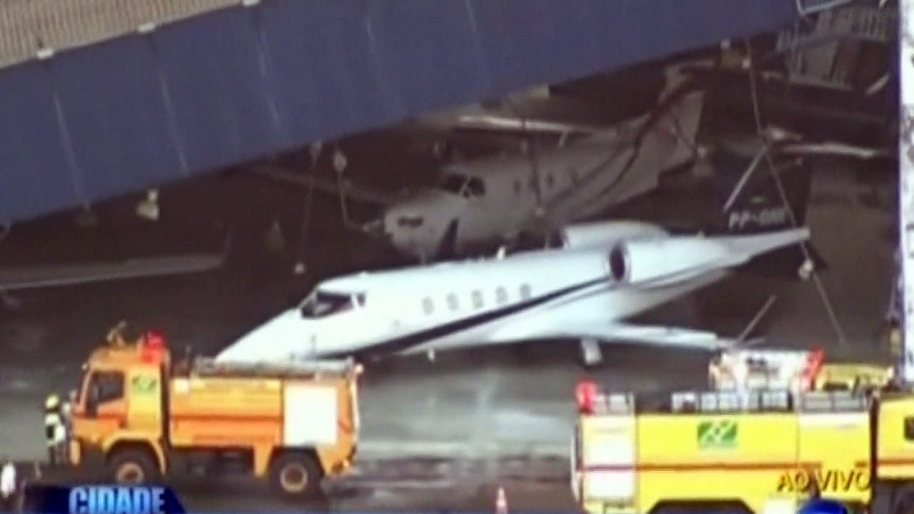 Airport hanger collapses in Sao Paulo, crushing plane